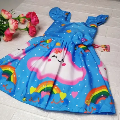 Vestido Rodadoo Personagem Arco Íris Infantil Veste 1 E 2 Anos