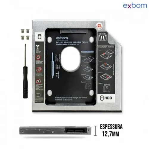 Adaptador HDD/SSD Caddy Para Notebook via baia de 12,7MM ou 9,5MM CD/DVD