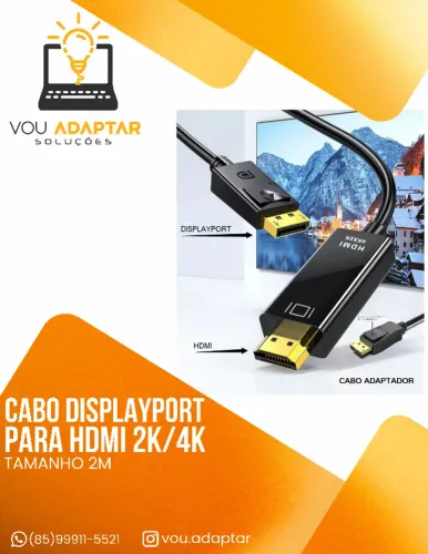 Cabo de conversão de vídeo Displayport para Hdmi HD 4K 30/60Hz