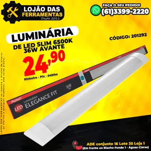 Luminária de Led Slim 6500k Branco Frio 36w Avante