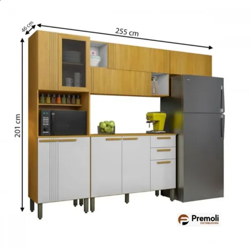 Armário de cozinha completo - Amadeirado e branco