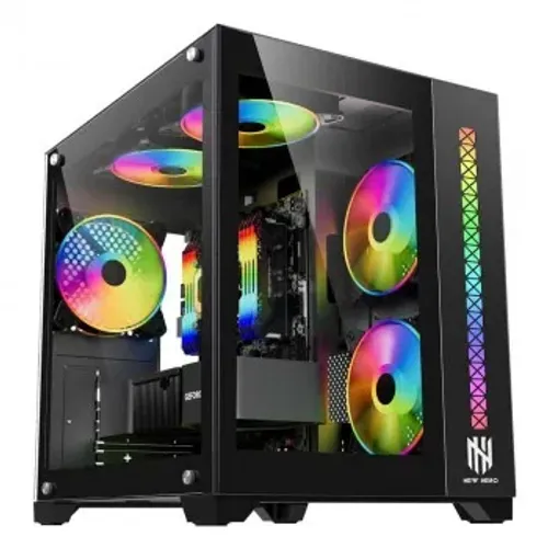 Gabinete Gamer New Hero Majesty, RGB, Mid Tower, Vidro Temperado, Sem Fonte, Sem Fan, Pret