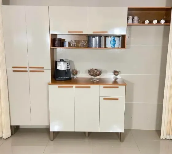 Armário de Cozinha Completa Madri Balcão + Paneleiro e Aéreo- Produto Novo Entrega Rápida