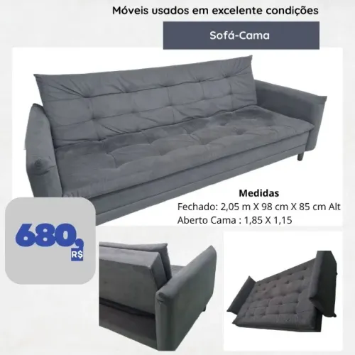 Sofa Cama Cinza Escuro em ótimo estado pouco usado e muito bonito 
