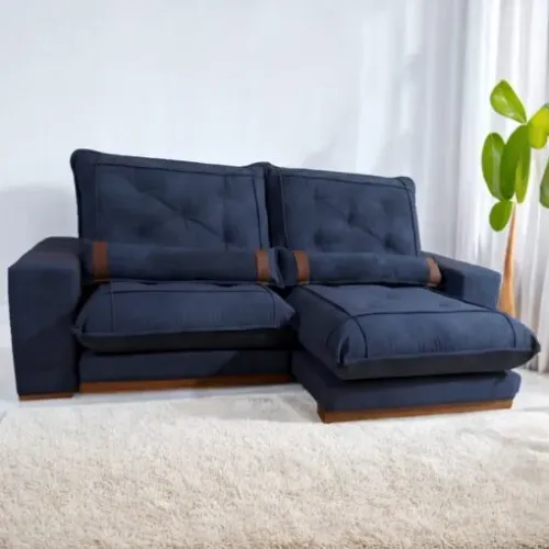 Sofa Retratil e Reclinavel Ibiza/Poseidon 2,50 m Veludo Azul 104 - ZARAT ESTOFADOS