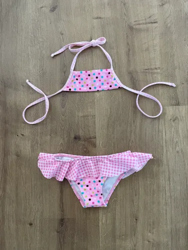 Biquíni infantil tam 4 rosa com quadriculados e bolinhas da Brazil Bonito