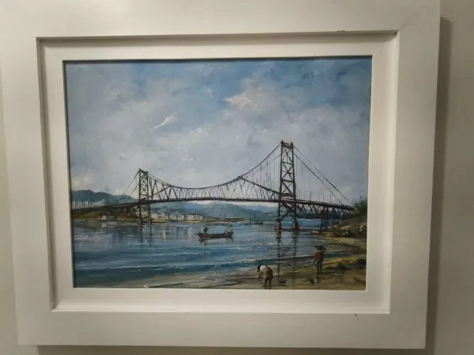 Quadro de pintura a óleo da ponte Hercílio Luz, Florianópolis