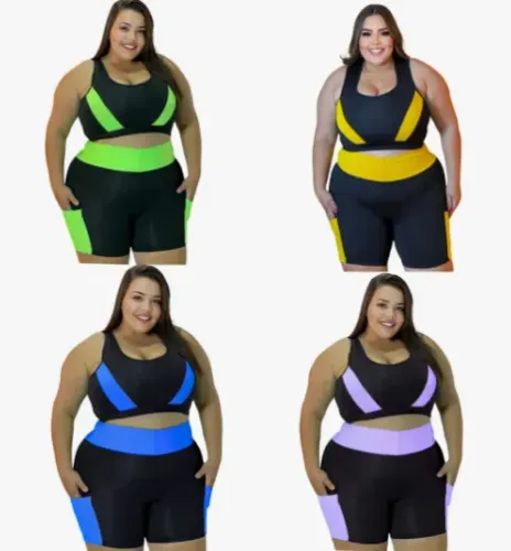 Conjunto Fitness Short C/bolso + Top Plus Size E Slim Academia Treino Caminhada z1382