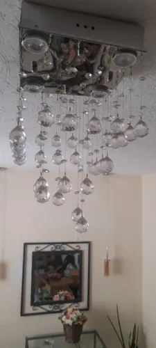 Lustre De Cristal Para Quarto,sala,base De Inox Espelhado De 25x25cm,com 40cm De Altura 