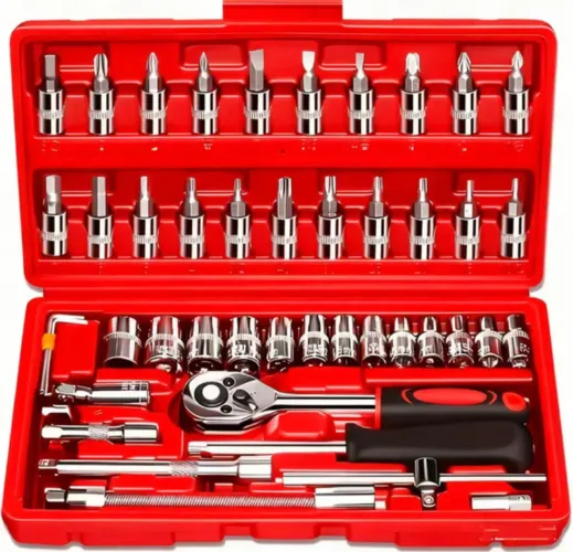 Kit De Ferramentas 46 Peças Jogo De Soquetes Chave Catraca Reversível 
