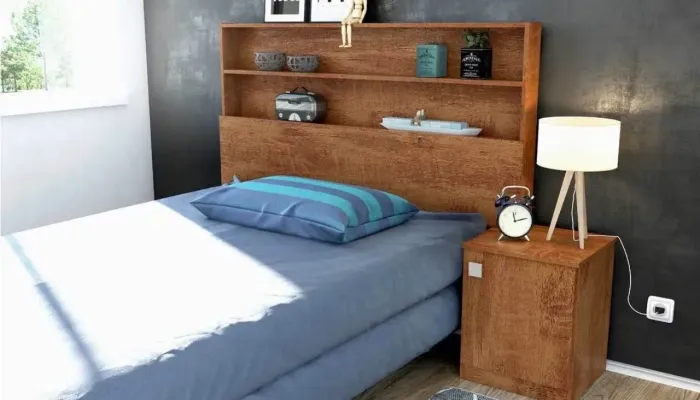 cabeceira para cama box solteiro + mesa cabeceira integrada