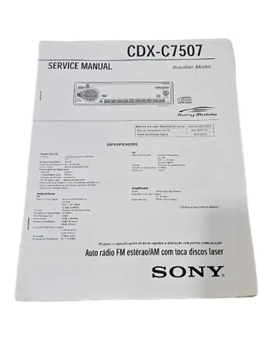 Manual De Serviço Do Som Sony Cdx-7507 Automotivo 1999