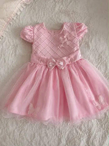 Vestido - Jardim Encantado das Borboletas | Infantil | Luxo | Tamanho 1 | Rosa Claro