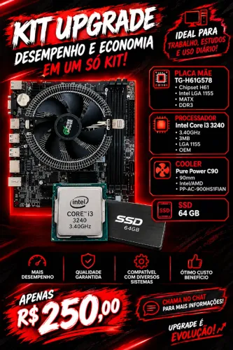 Placa-mãe H61 + Processador + Cooler + SSD
