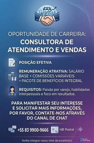 VAGA PRA VENDEDORA COM EXPERIÊNCIA!