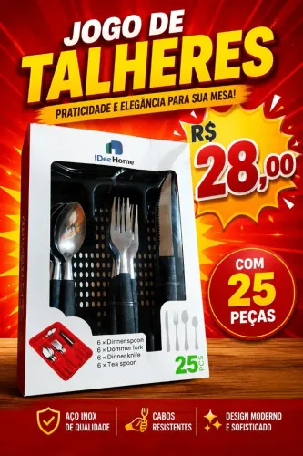 Conjunto talheres 25 peças R$28,00