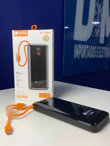 Power Bank ONE-X PT-0982 10.000mAh 22,5W - Carga Rápida, Cabo Integrado e Display