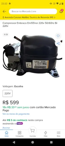 Compressor Novo 1/6hp 220w geladeira e freezer
