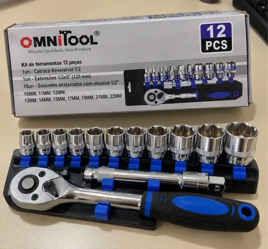 Kit de Ferramentas 12 Peças Catraca + Soquetes 10 a 22mm