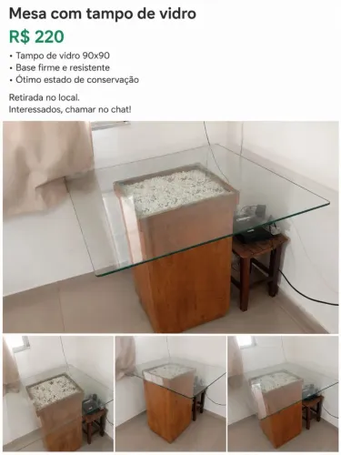 Mesa com tampo de vidro