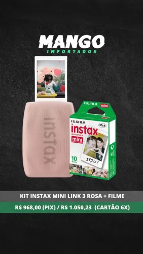 Kit Instax Mini Link 3 Rosa + Filmes Tradicionais 10 Fotos