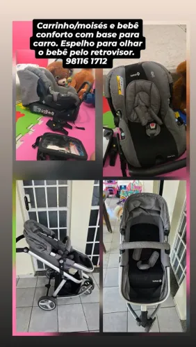 Carrinho de bebê/moisés e bebê conforto com base para carro.