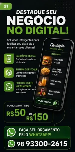 Cardápio Digital + Sistema de Estoque com Pedidos no WhatsApp (A partir de R$50)
