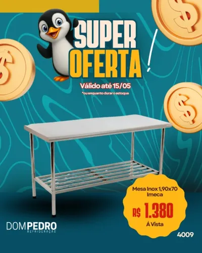 Mesa comercial inox 190x70