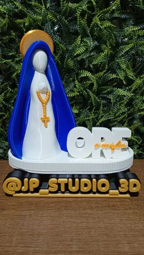 Kit Nsa. Sra. Aparecida + Porta Terços Branco + Letreiro Ore e Confie Escultura Minimalis