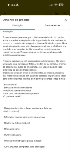 Vende-se máquina de botons nunca usada