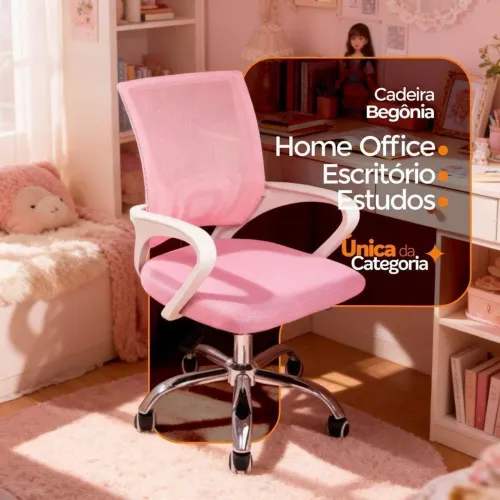 Cadeira De Escritório Oficial Begonia Mesh Giratória Rosa