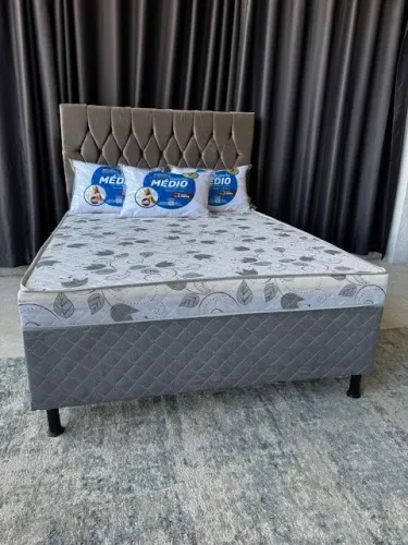 Cama Conjugada de Casal Nosso Sonho Branco/Cinza