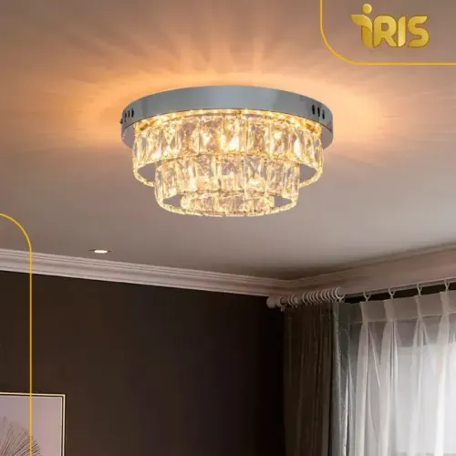 Luminária Lustre De Cristal Plafon Redondo 3em 1 Cinderella Prateado
