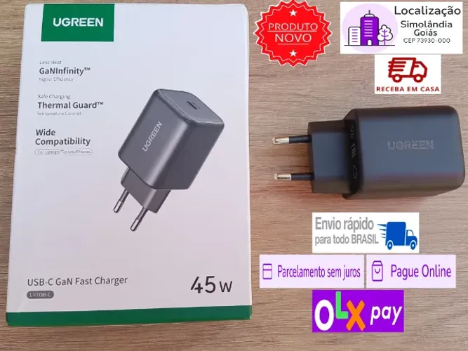 Ugreen 45W GaN Para Samsung Galaxy S22 ao S26 Ultra iPhone 12 ao 18 Pro/Max iPad Notebook