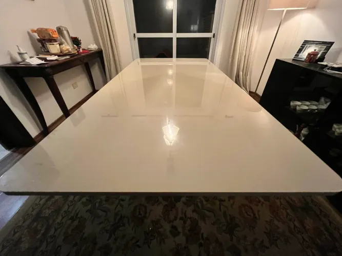 Mesa Jantar 6 Lugares Tampo Vidro Off-White 1,80x90