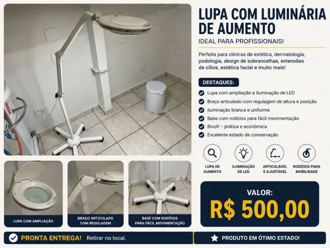 Lupa de Estética com LED e Pedestal - Excelente Estado