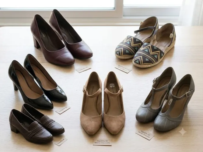 6 pares de sapatos femininos . Salto baixo. Numeração 35 