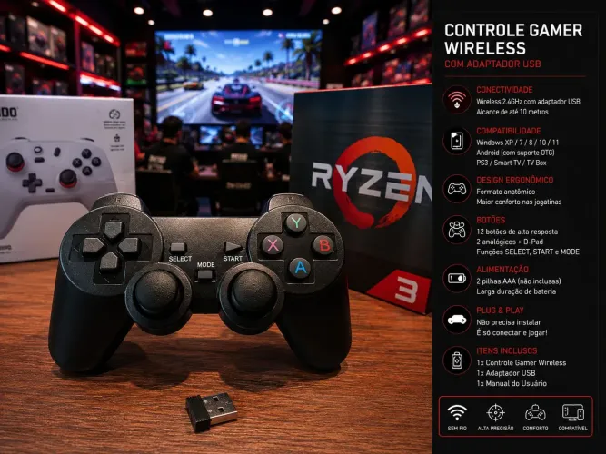 Controle Gamer Wireless Com adaptador usb (Acessório novo Caixa lacrada)