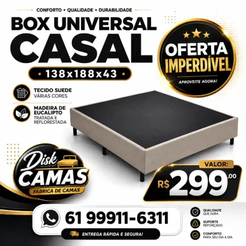 Box Universal Casal 138x188 Promoção R$299 | Base para Colchão Casal Suede 