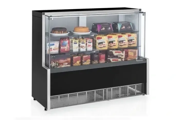 Vitrine Neutra MPNA-140R PR Preta Linha Aurora Gelopar Vidro Reto 1.40m
