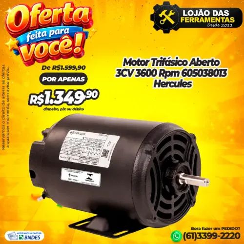 Motor Trifásico Aberto 3CV 3600 Rpm 605038013 Hercules