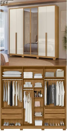 Guarda Roupa Casal 6 portas, 2 com porta reflecta