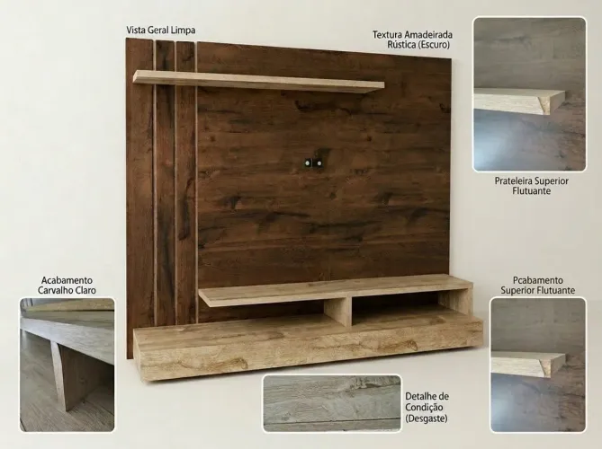 Painel Home modelo Londres da marca Permóbili, para TVs de até 60 polegadas