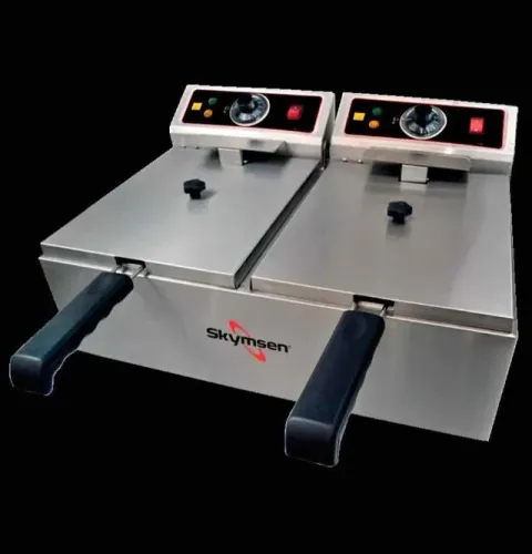 FRITADEIRA ELETRICA 2 CUBAS DE 5 LITROS INOX COM TAMPA