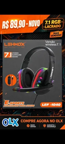 Headset Gamer Lehmox LEF-1040 7.1 Surround RGB - NOVO NA CAIXA
