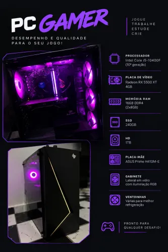 PC Gamer i5-10400F + RX 5500 XT 4GB | 16GB RAM | 1TB + SSD 