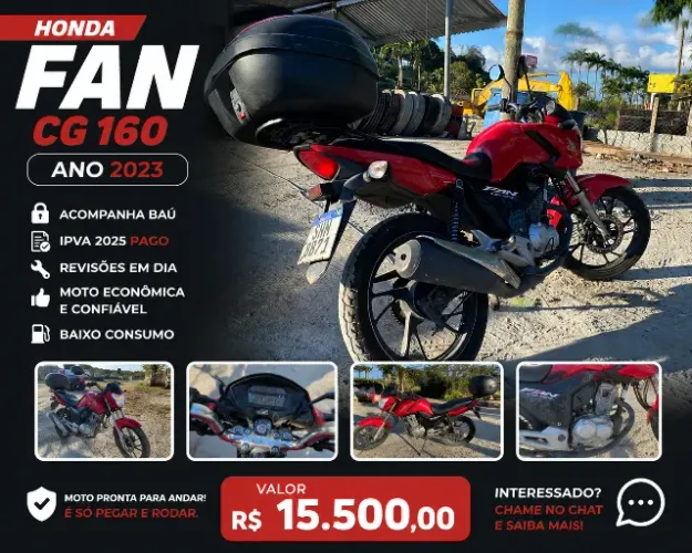 Honda Fan 160 2023 - Apenas 78 km - Baú + IPVA Pago - R$ 15.500