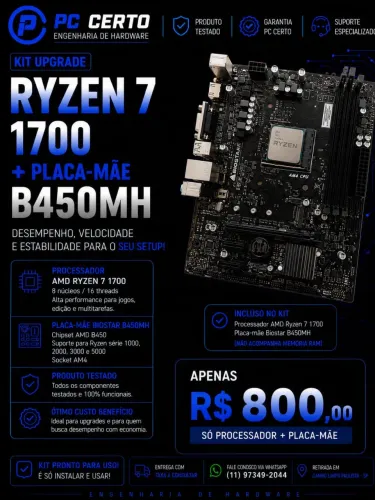 Kit Ryzen 7 1700 + Biostar B450MH AM4