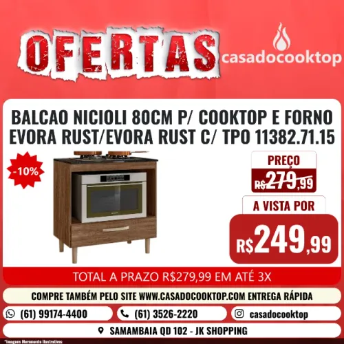 BALCAO NICIOLI 80CM P/ COOKTOP E FORNO EVORA RUST/EVORA RUST C/ TPO 11382.71.15