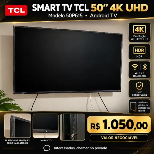 Smart TV TCL 50? 4K Ultra HD Android TV - 50P615